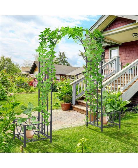 outsunny decorative metal backyard garden arch with planter boxes|outsunny garden arbor gate.